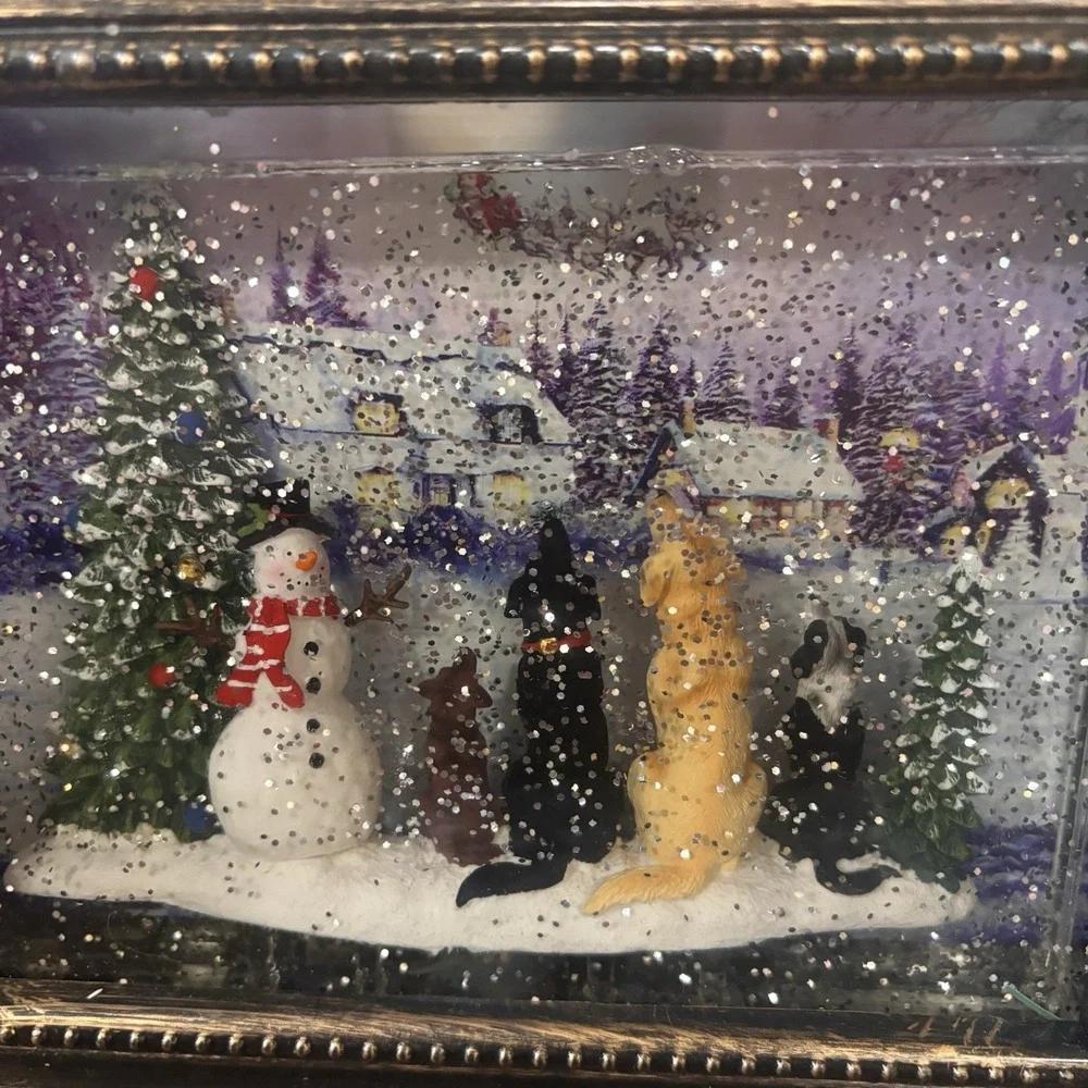 RAZ Imports Lighted Snow Globe Water Lantern Christmas Dogs Santa Scene    READ